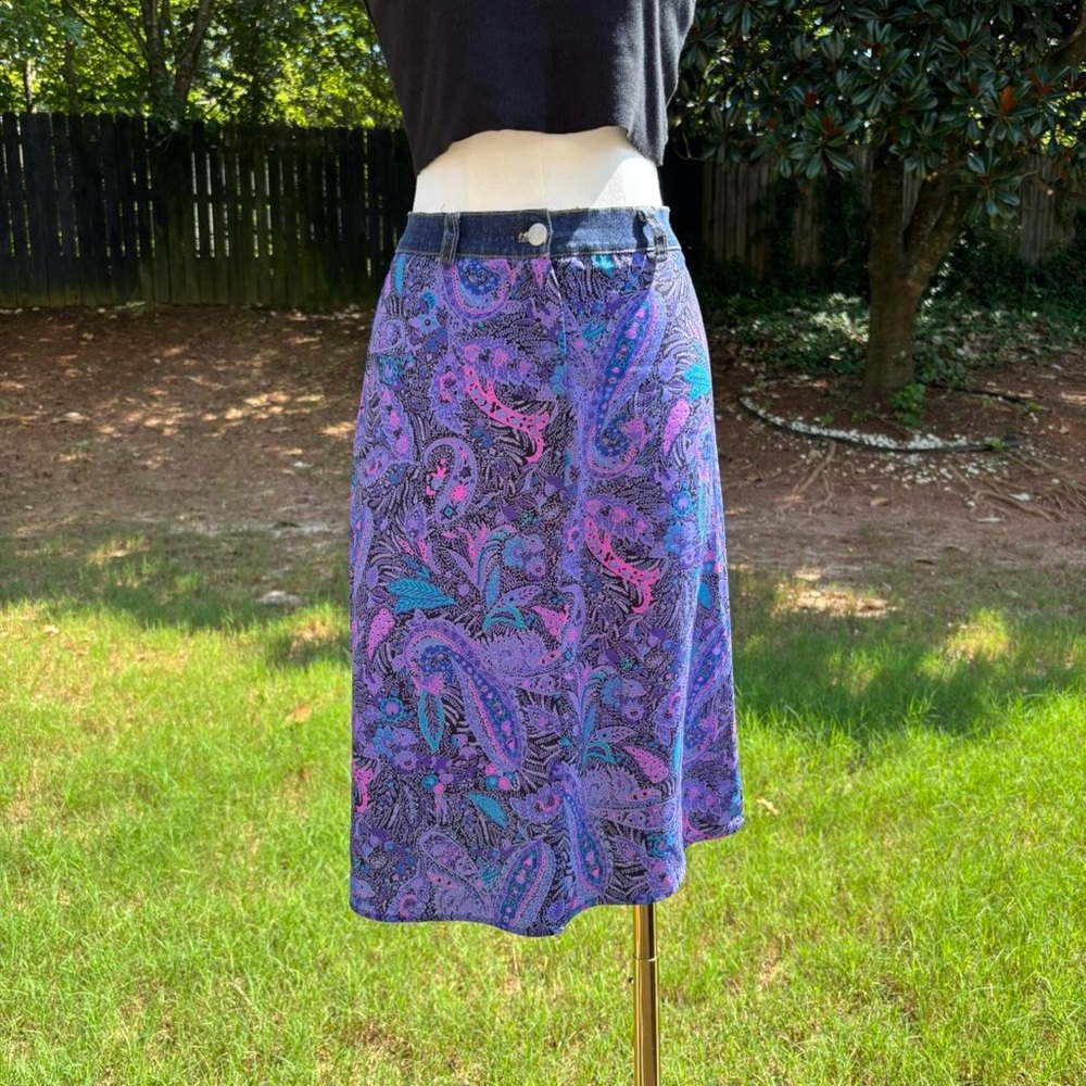90s y2k vintage Charlotte Russe denim & paisley midi skirt 🧚‍♀️